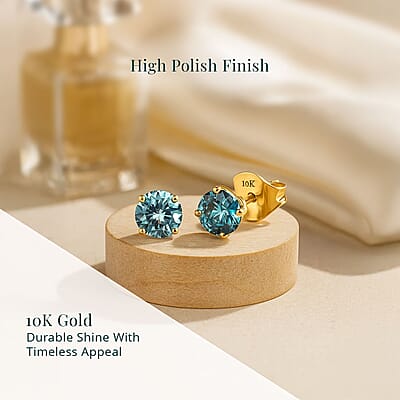 Luxuriant Lab Grown Blue Diamond (IR) VS 1.50 ctw Blue Moon Stud Earrings in 10K Yellow Gold