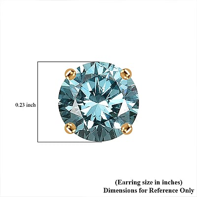 Luxuriant Lab Grown Blue Diamond (IR) VS 1.50 ctw Blue Moon Stud Earrings in 10K Yellow Gold
