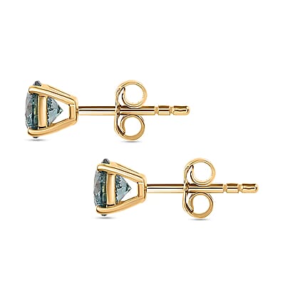 Luxuriant Lab Grown Blue Diamond (IR) VS 1.50 ctw Blue Moon Stud Earrings in 10K Yellow Gold