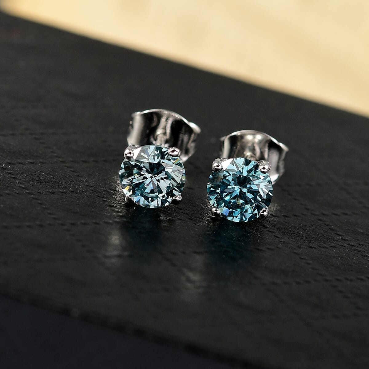 Luxuriant Lab Grown Blue Diamond E-F VS 1.50 ctw Blue Moon Stud Earrings in 10K White Gold  image number 1