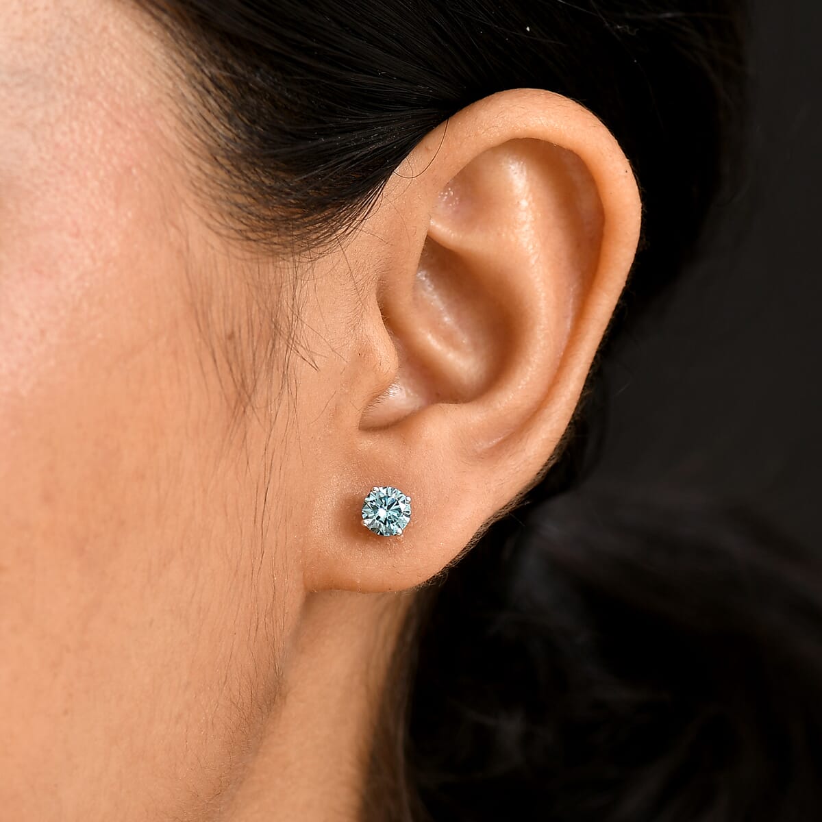 Luxuriant Lab Grown Blue Diamond E-F VS 1.50 ctw Blue Moon Stud Earrings in 10K White Gold  image number 2