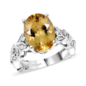 D'Joy Yellow Labradorite and Moissanite 5.60 ctw Solar Garden Ring in Rhodium Over Sterling Silver (Size 10.0)