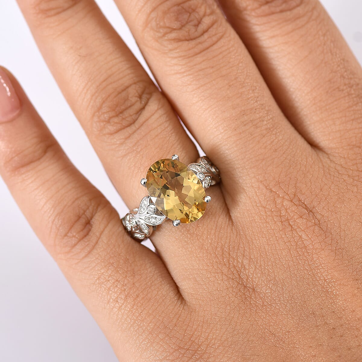 D'Joy Yellow Labradorite and Moissanite 5.60 ctw Solar Garden Ring in Rhodium Over Sterling Silver (Size 6.0) image number 2