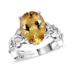 D'Joy Yellow Labradorite and Moissanite 5.60 ctw Solar Garden Ring in Rhodium Over Sterling Silver (Size 7.0)