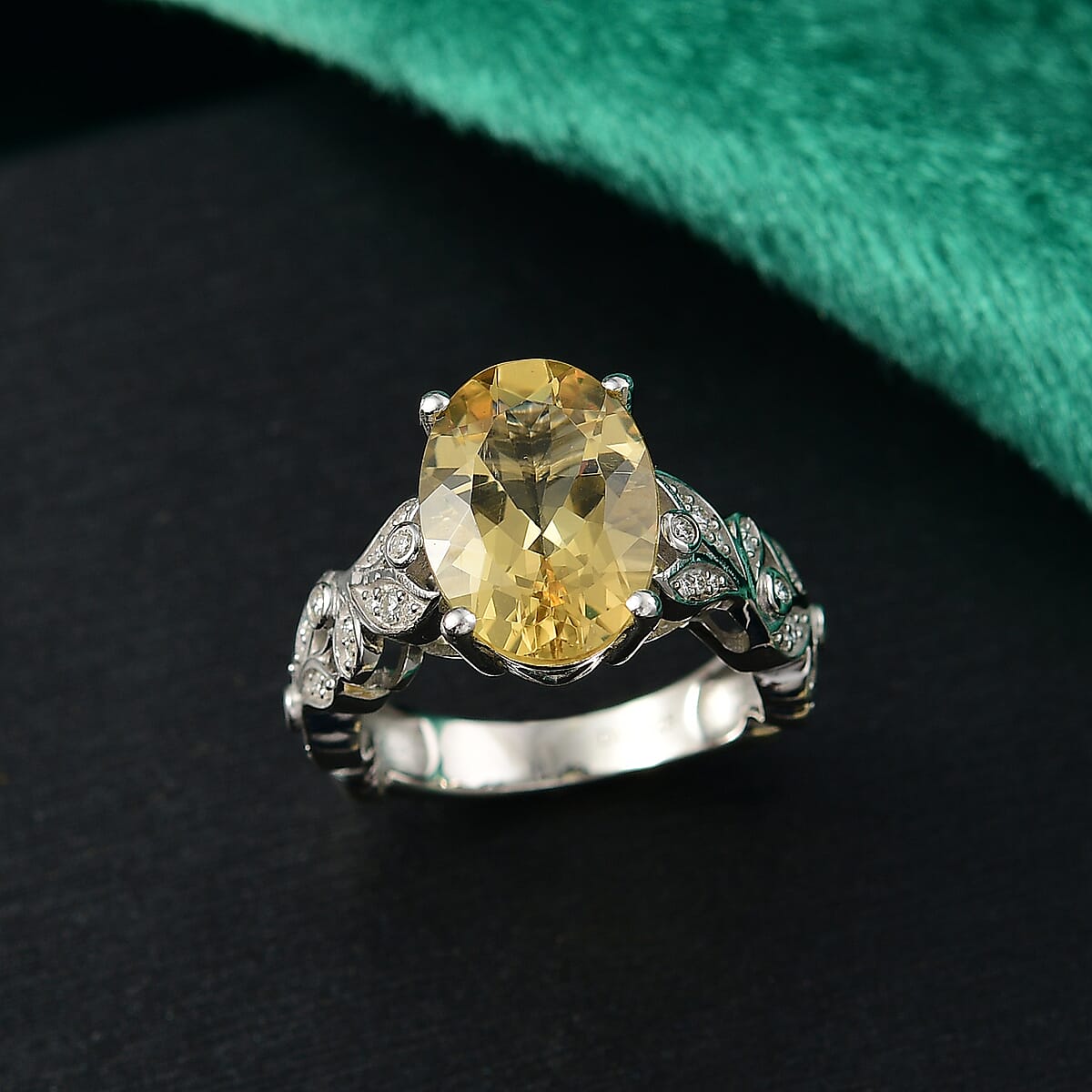 D'Joy Yellow Labradorite and Moissanite 5.60 ctw Solar Garden Ring in Rhodium Over Sterling Silver (Size 8.0) image number 1