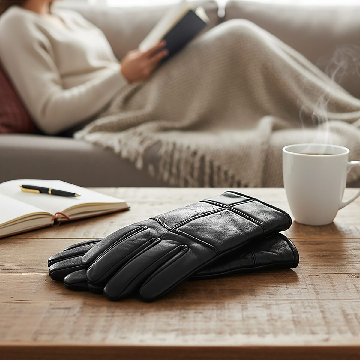 Black 100% Genuine Leather Gloves image number 1
