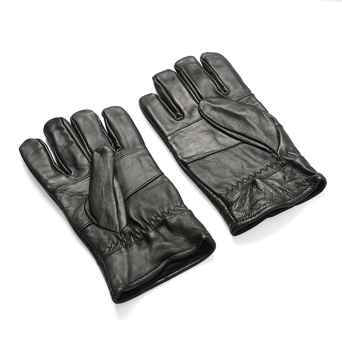 Black 100% Genuine Leather Gloves image number 2