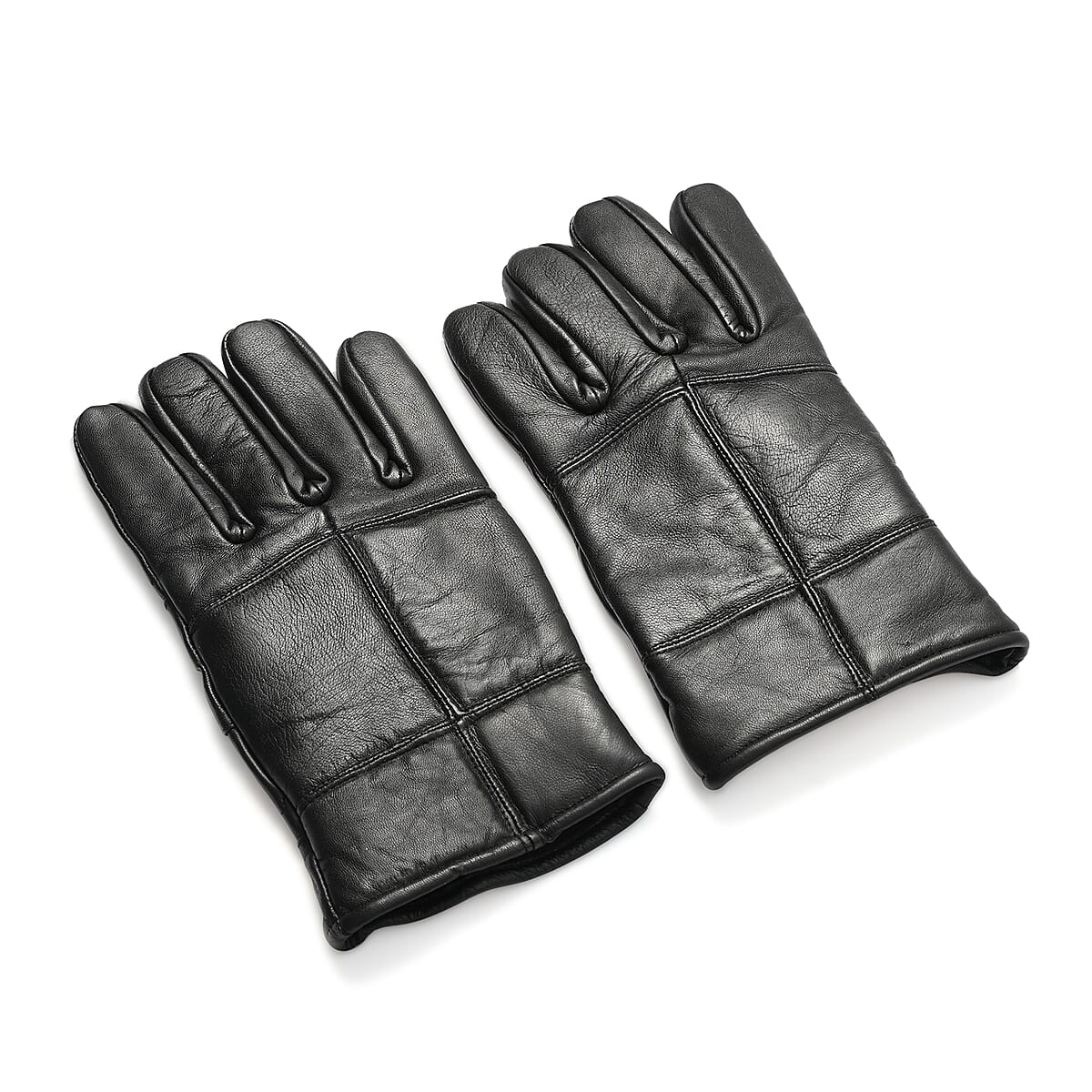Black 100% Genuine Leather Gloves image number 3