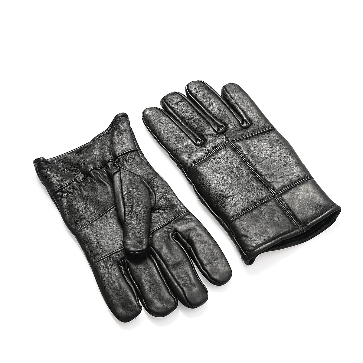 Black 100% Genuine Leather Gloves image number 4