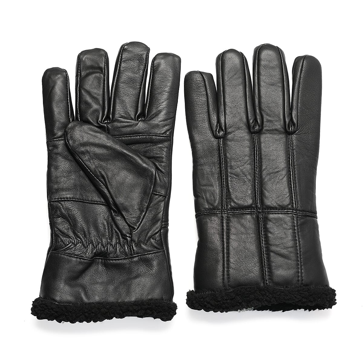 Tamsy Black 100% Genuine Leather Fur Lined Gloves image number 0