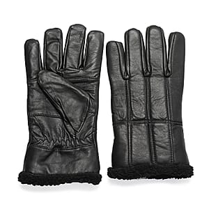 Tamsy Black 100% Genuine Leather Fur Lined Gloves