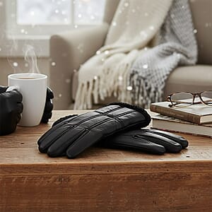 Tamsy Black 100% Genuine Leather Fur Lined Gloves