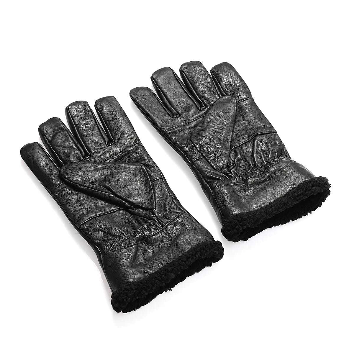 Tamsy Black 100% Genuine Leather Fur Lined Gloves image number 2