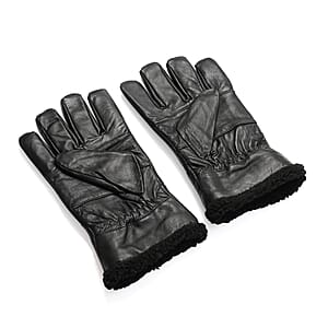 Tamsy Black 100% Genuine Leather Fur Lined Gloves