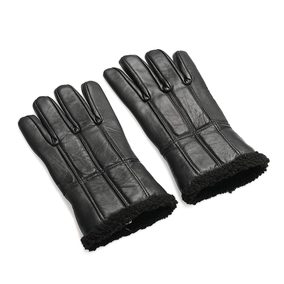 Tamsy Black 100% Genuine Leather Fur Lined Gloves image number 3