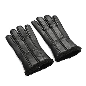 Tamsy Black 100% Genuine Leather Fur Lined Gloves