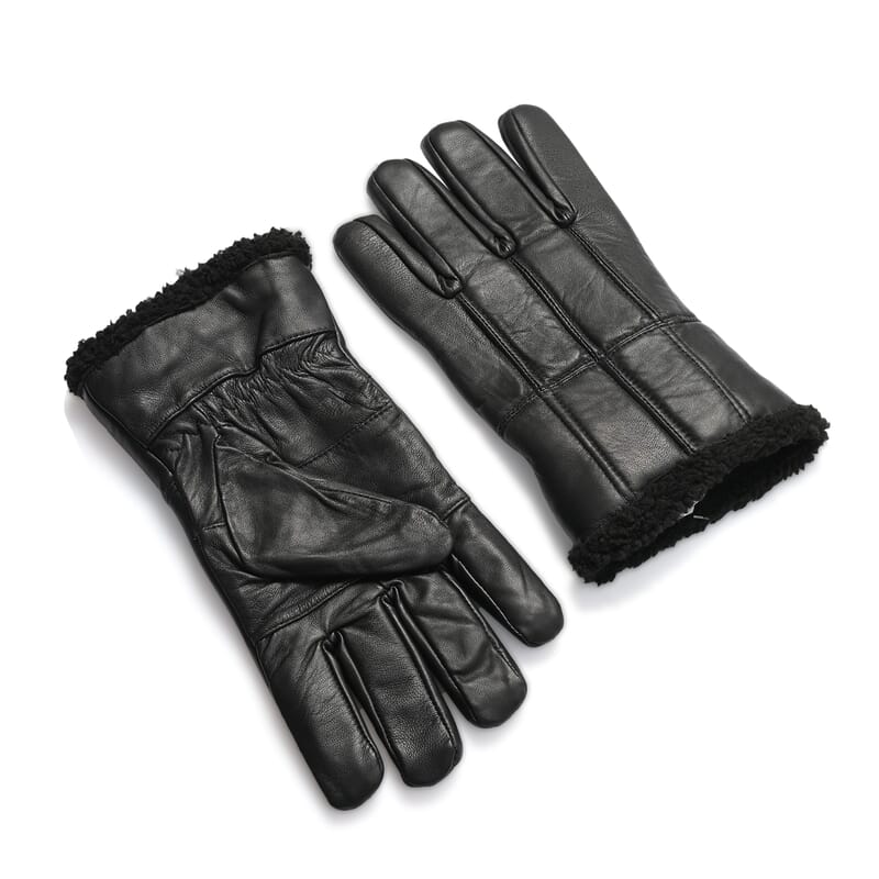 Tamsy Black 100% Genuine Leather Fur Lined Gloves