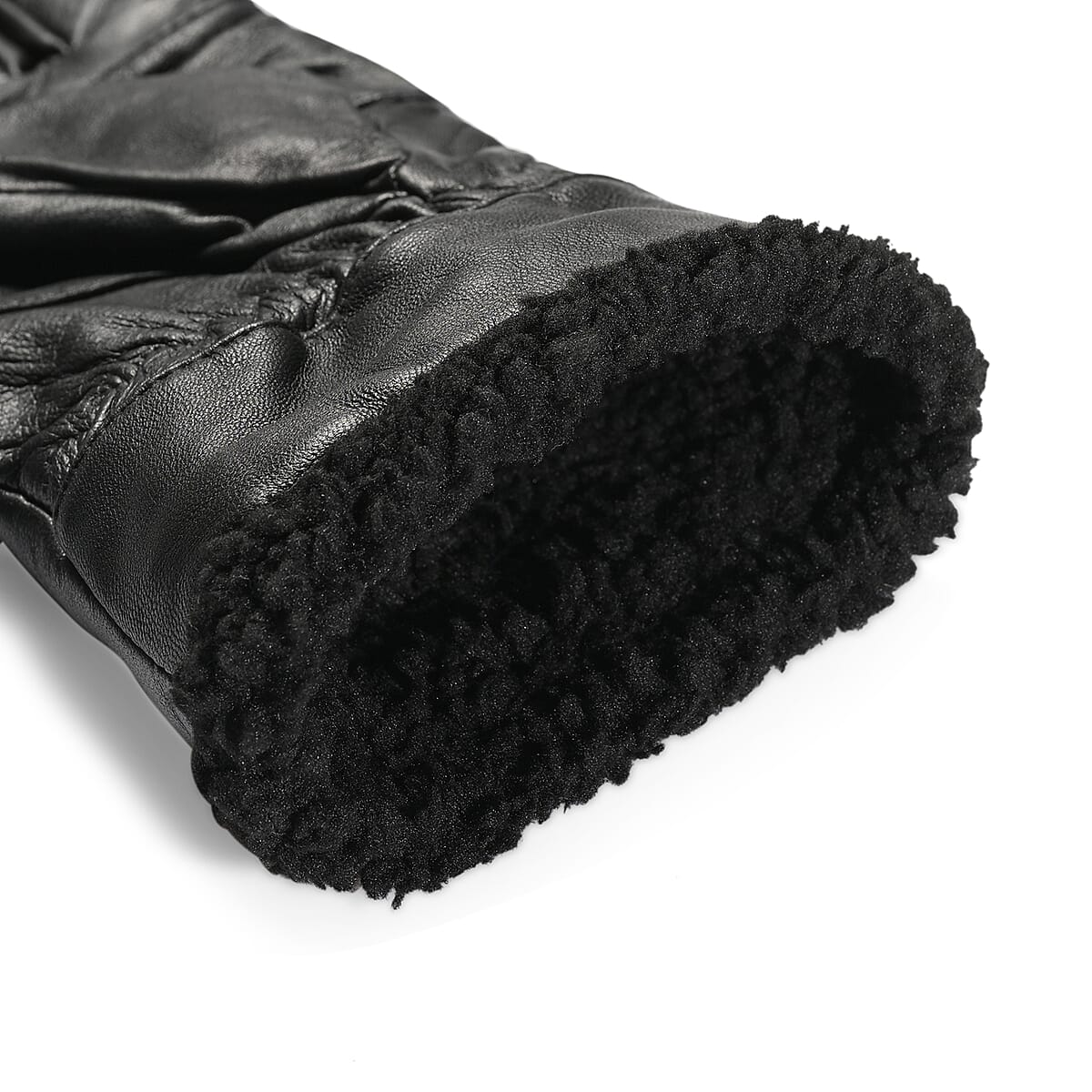 Tamsy Black 100% Genuine Leather Fur Lined Gloves image number 5