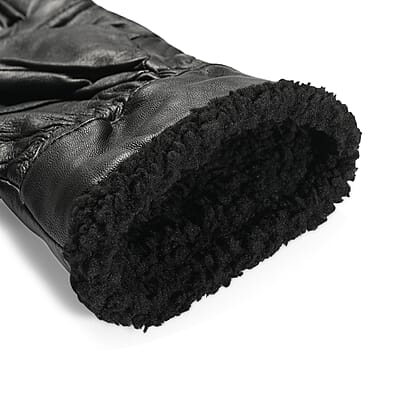 Tamsy Black 100% Genuine Leather Fur Lined Gloves