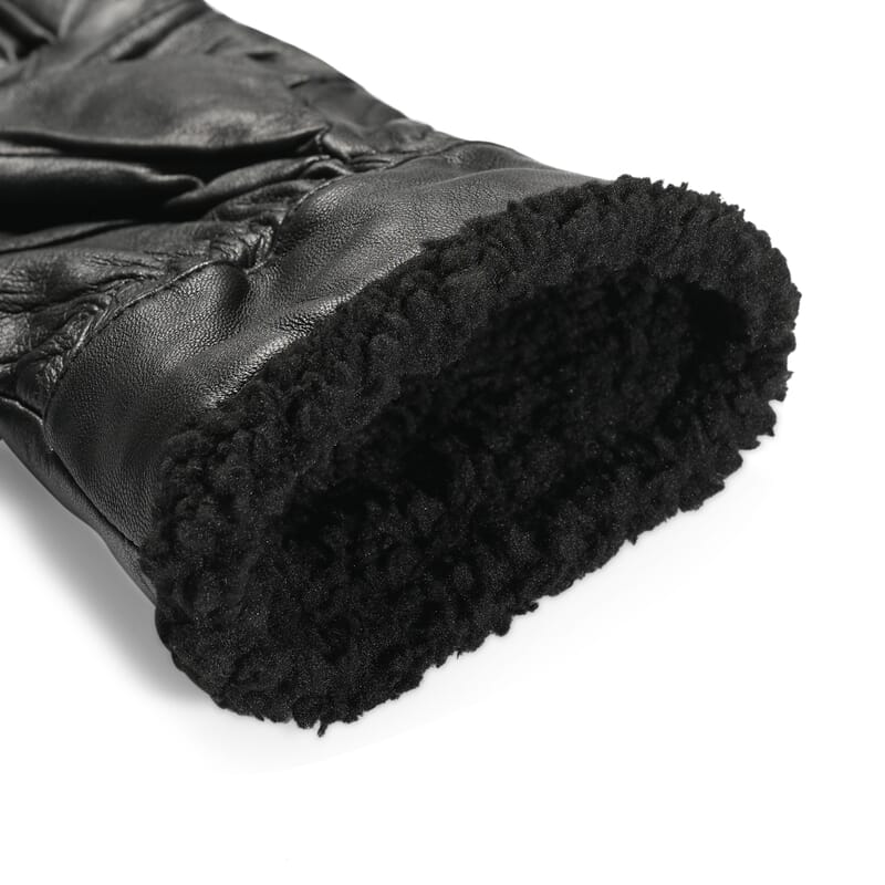 Tamsy Black 100% Genuine Leather Fur Lined Gloves