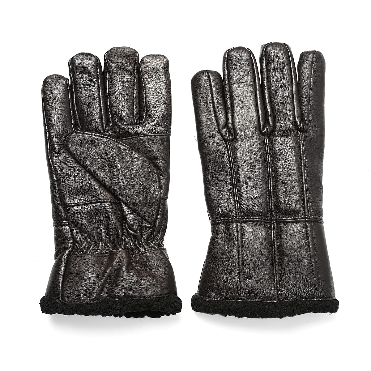 Tamsy Dark Brown 100% Genuine Leather Fur Lined Gloves image number 0