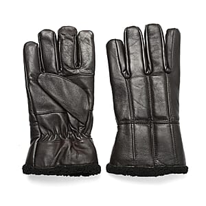 Tamsy Dark Brown 100% Genuine Leather Fur Lined Gloves