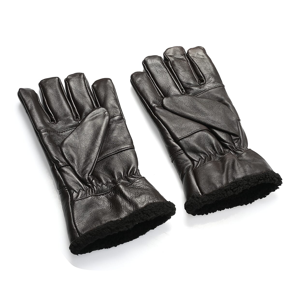 Tamsy Dark Brown 100% Genuine Leather Fur Lined Gloves image number 2