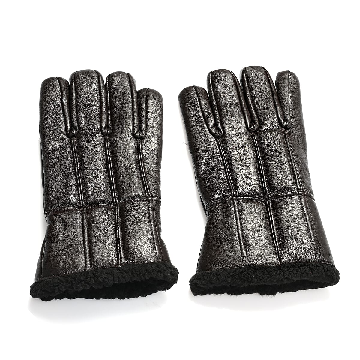 Tamsy Dark Brown 100% Genuine Leather Fur Lined Gloves image number 3