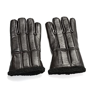 Tamsy Dark Brown 100% Genuine Leather Fur Lined Gloves