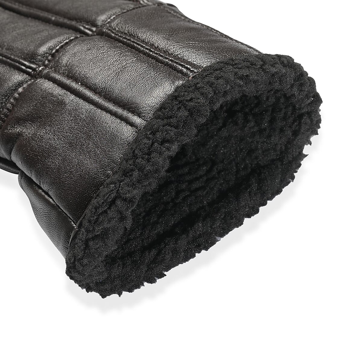 Tamsy Dark Brown 100% Genuine Leather Fur Lined Gloves image number 5