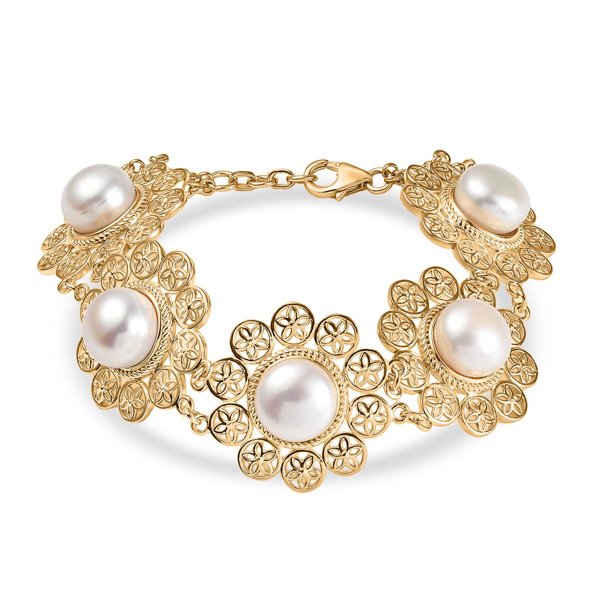 D'Joy Freshwater Pearl Floral Bracelet in 18K Vermeil Yellow Gold Over Sterling Silver (7.25 In) image number 0