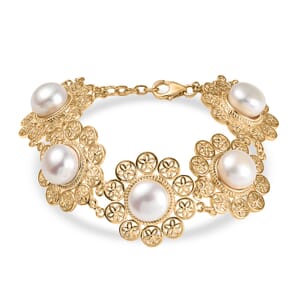 D'Joy Freshwater Pearl Floral Bracelet in 18K Vermeil Yellow Gold Over Sterling Silver (7.25 In)