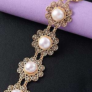 D'Joy Freshwater Pearl Floral Bracelet in 18K Vermeil Yellow Gold Over Sterling Silver (7.25 In)