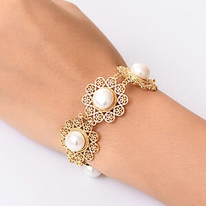 D'Joy Freshwater Pearl Floral Bracelet in 18K Vermeil Yellow Gold Over Sterling Silver (7.25 In)