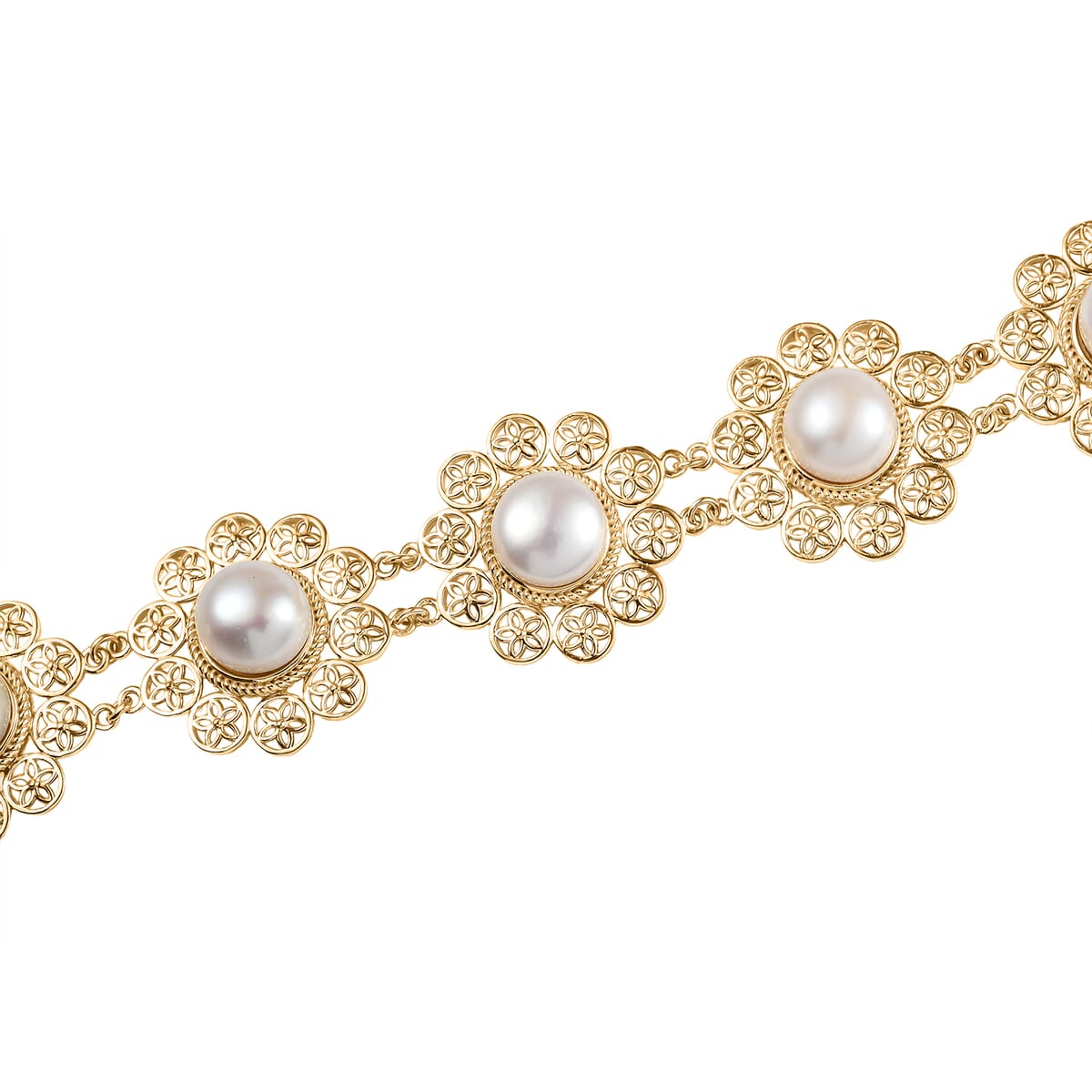 D'Joy Freshwater Pearl Floral Bracelet in 18K Vermeil Yellow Gold Over Sterling Silver (7.25 In) image number 3