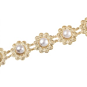 D'Joy Freshwater Pearl Floral Bracelet in 18K Vermeil Yellow Gold Over Sterling Silver (7.25 In)