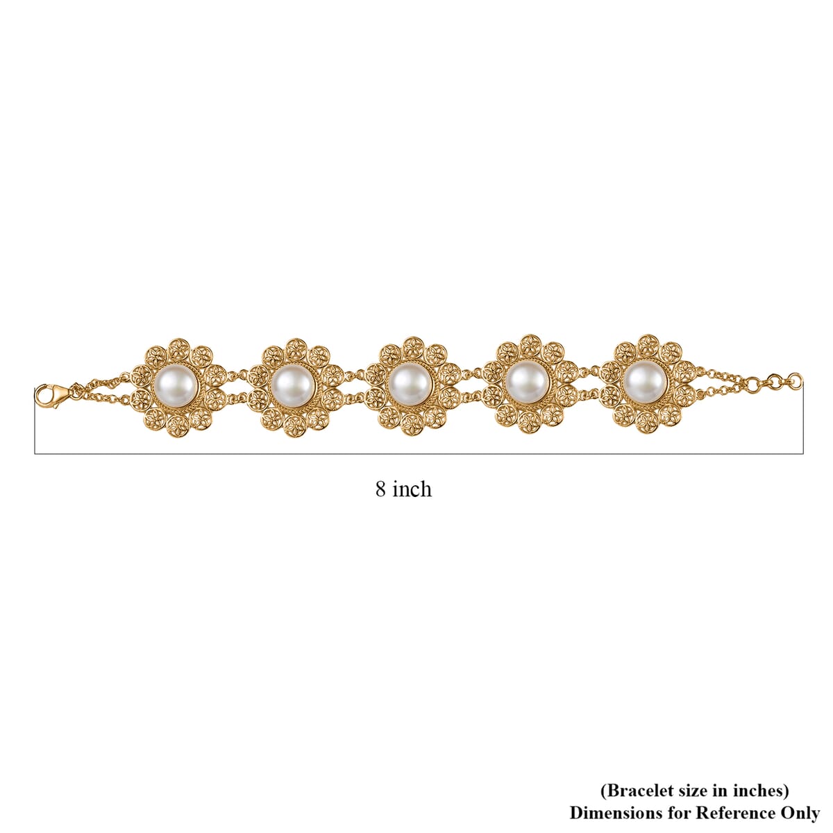 D'Joy Freshwater Pearl Floral Bracelet in 18K Vermeil Yellow Gold Over Sterling Silver (7.25 In) image number 5
