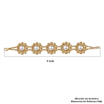 D'Joy Freshwater Pearl Floral Bracelet in 18K Vermeil Yellow Gold Over Sterling Silver (7.25 In)