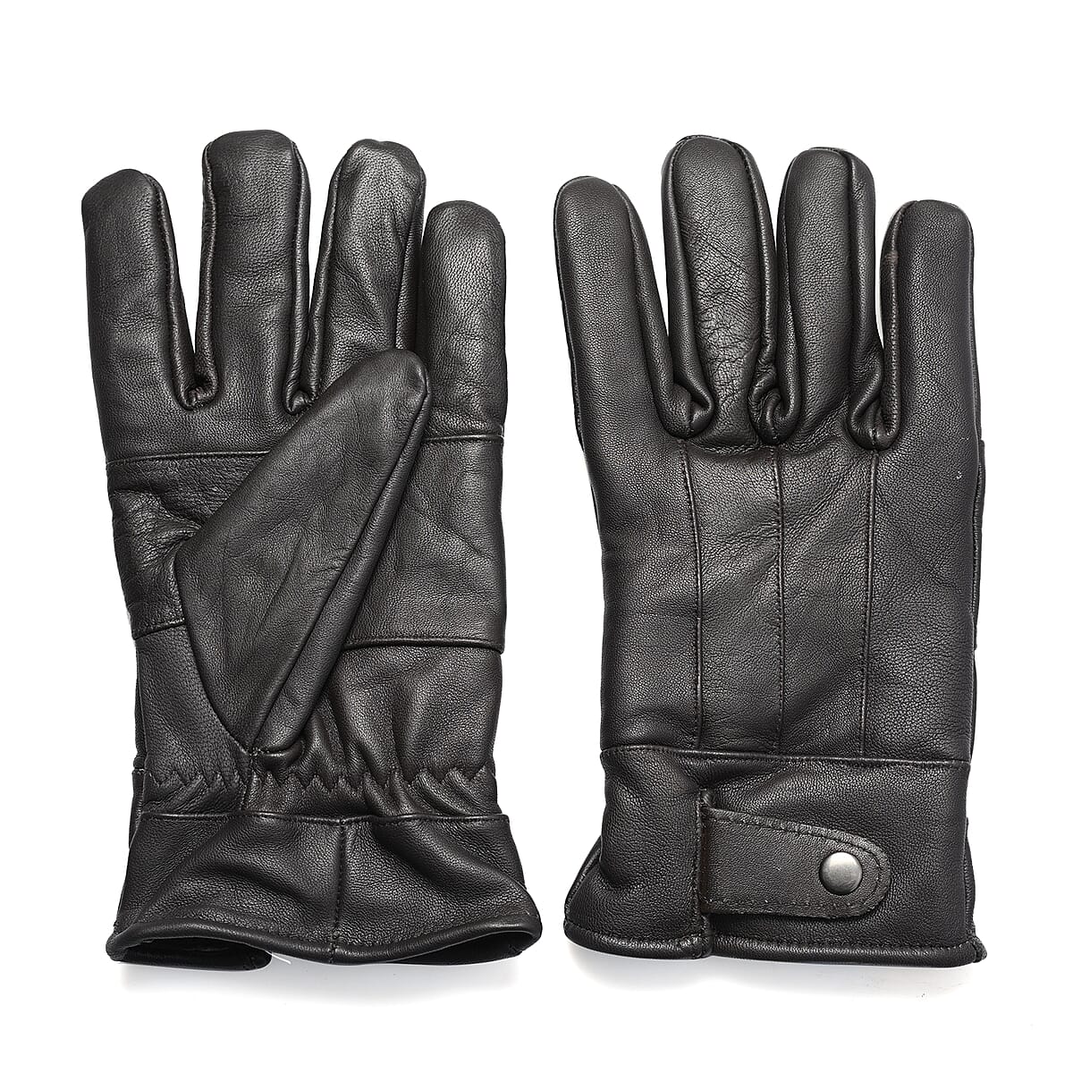 Black 100% Genuine Leather Gloves with Magnetic Button image number 0