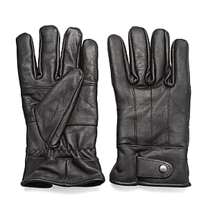 Black 100% Genuine Leather Gloves with Magnetic Button