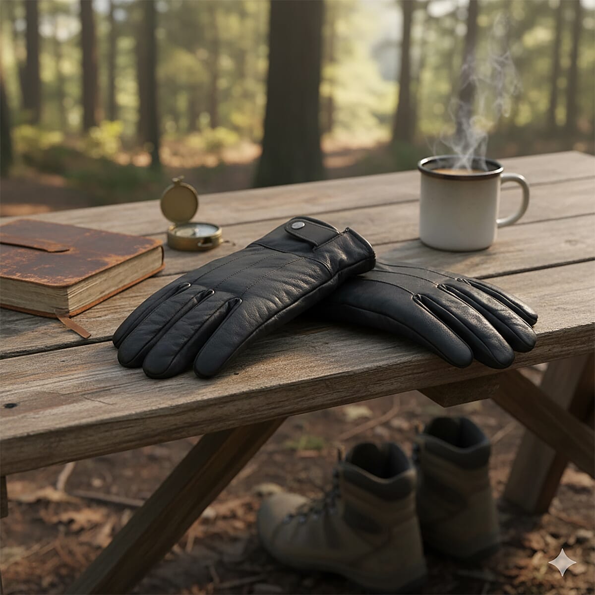 Black 100% Genuine Leather Gloves with Magnetic Button image number 1