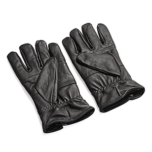 Black 100% Genuine Leather Gloves with Magnetic Button
