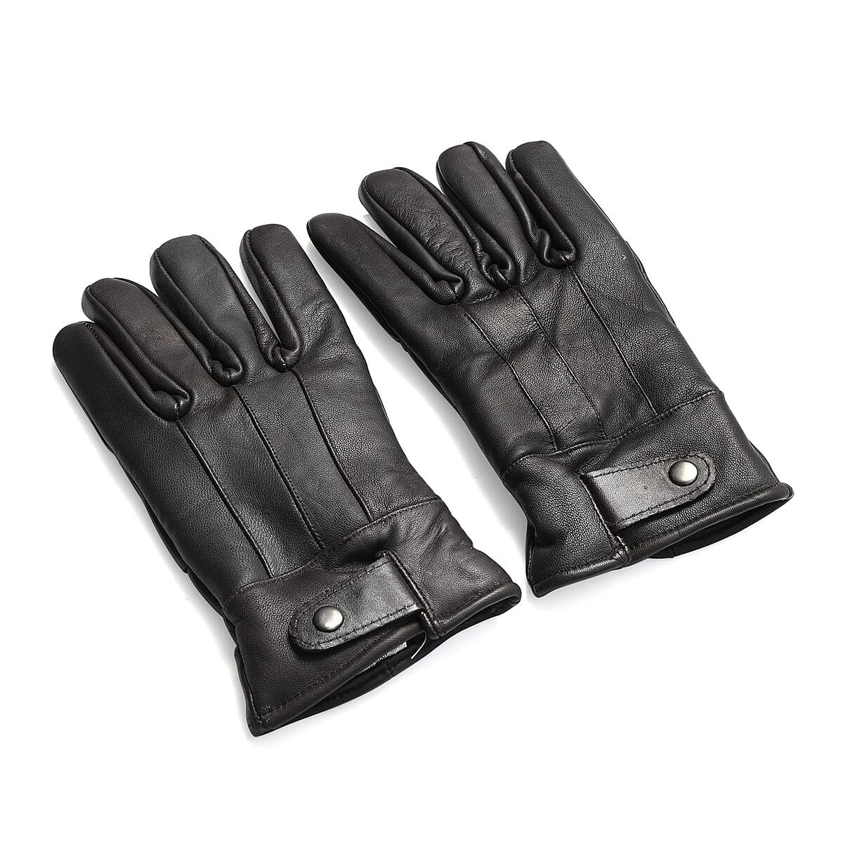 Black 100% Genuine Leather Gloves with Magnetic Button image number 3