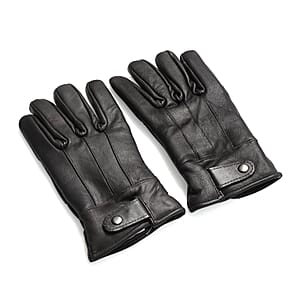 Black 100% Genuine Leather Gloves with Magnetic Button