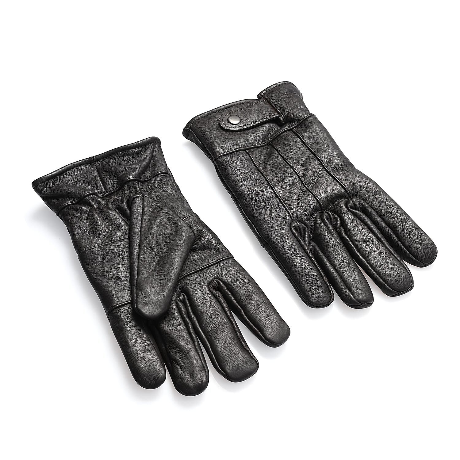 Black 100% Genuine Leather Gloves with Magnetic Button