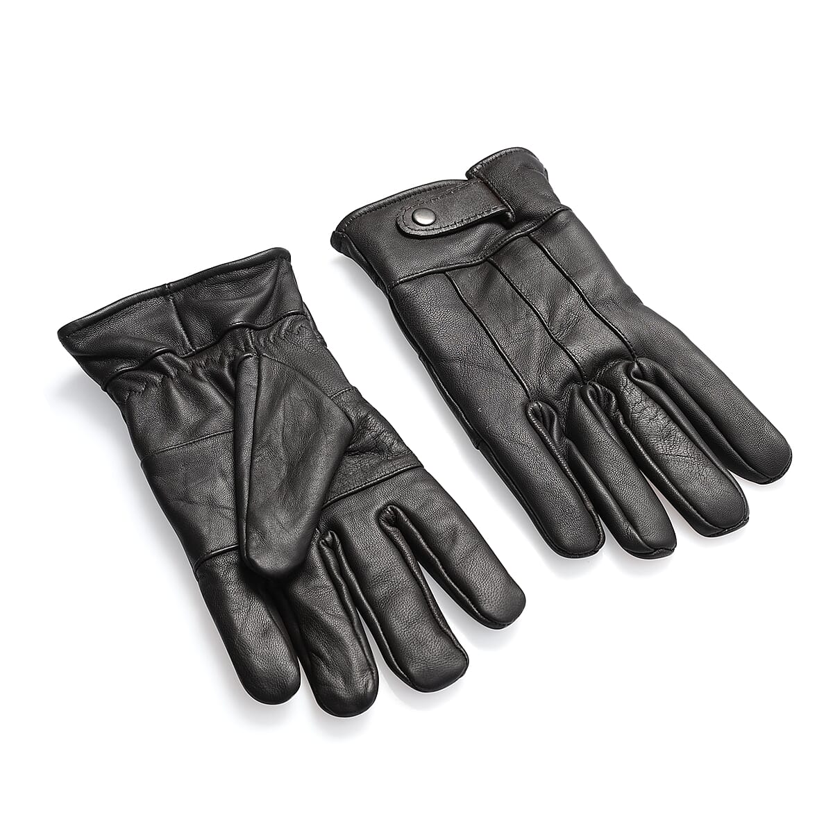 Black 100% Genuine Leather Gloves with Magnetic Button image number 4