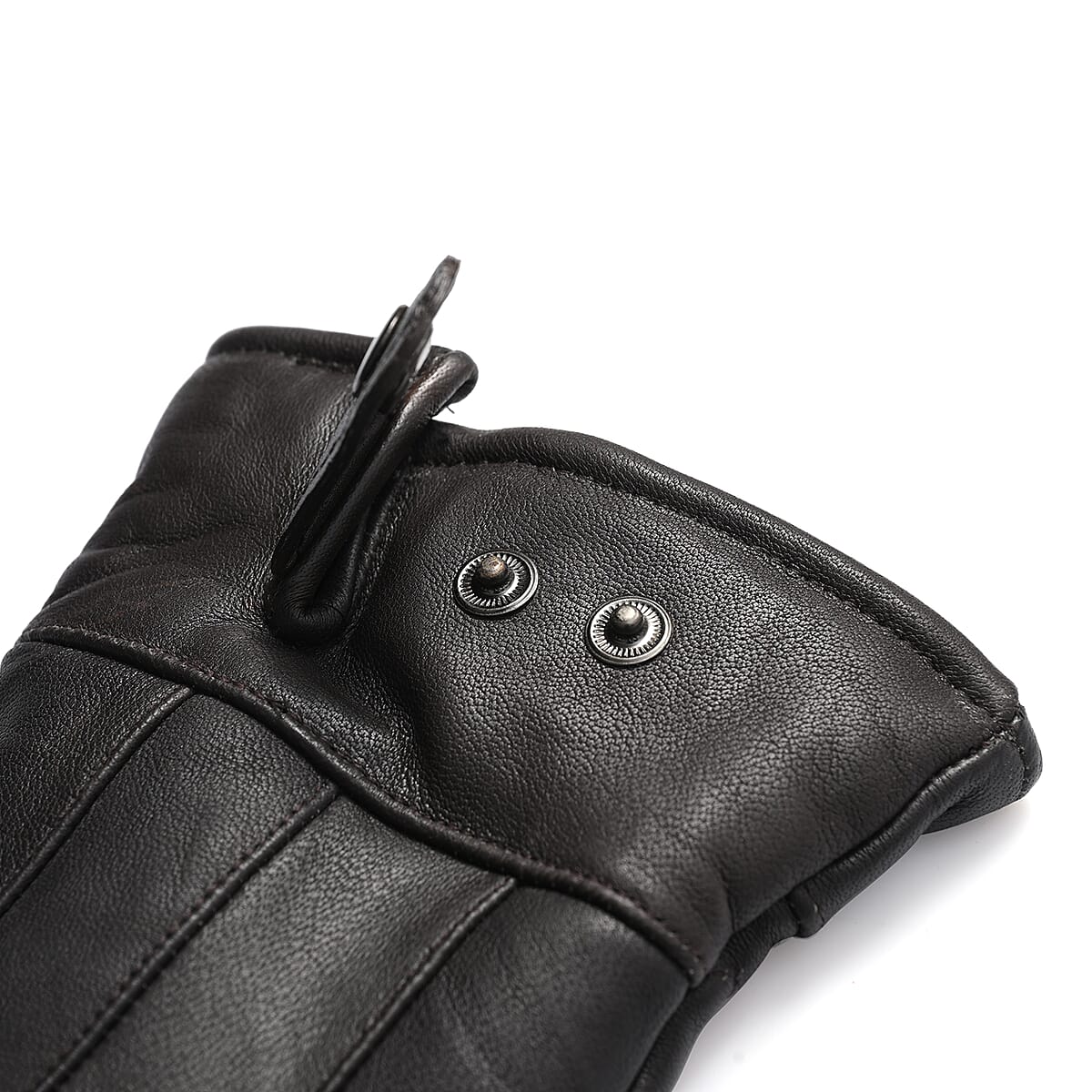 Black 100% Genuine Leather Gloves with Magnetic Button image number 5