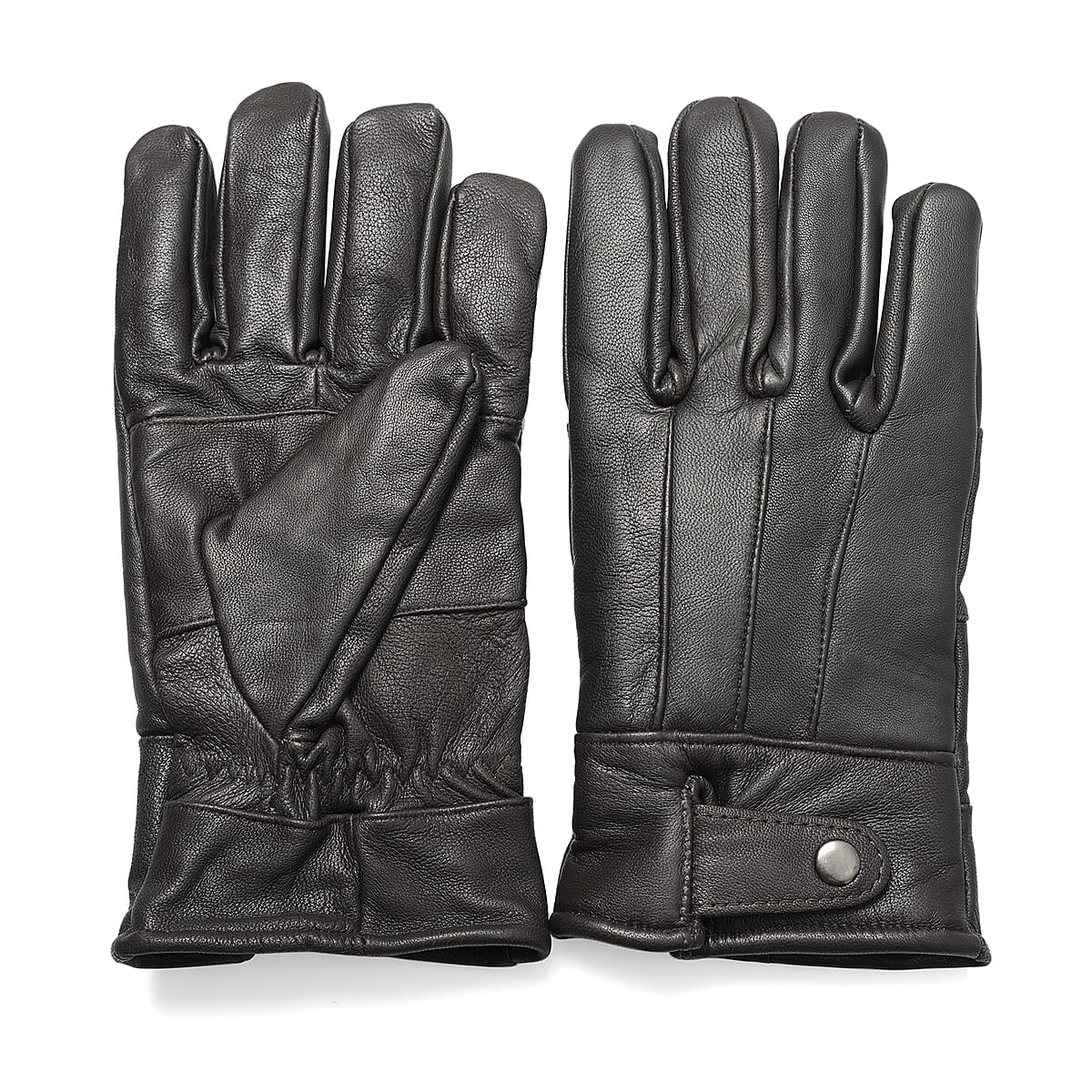 Dark Brown 100% Genuine Leather Gloves with Magnetic Button image number 0