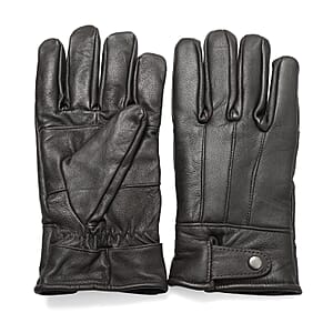 Dark Brown 100% Genuine Leather Gloves with Magnetic Button