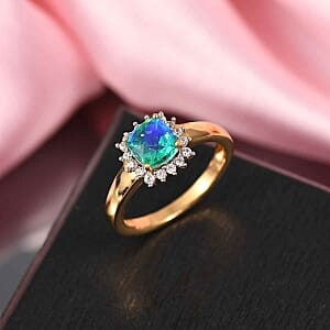 Peacock Triplet Quartz and White Zircon 1.42 ctw Ring in Vermeil Yellow Gold Over Sterling Silver (Size 10)